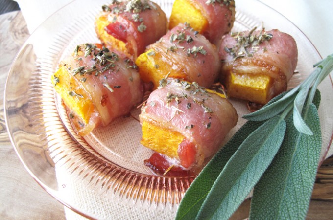 Bacon wrapped butternut squash