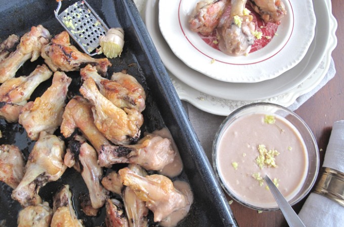 Oven roasted chicken wings with ginger sauce