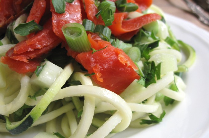 AIP / Paleo Smoked Salmon Salad with Zucchini Noodles - A Squirrel in the Kitchen