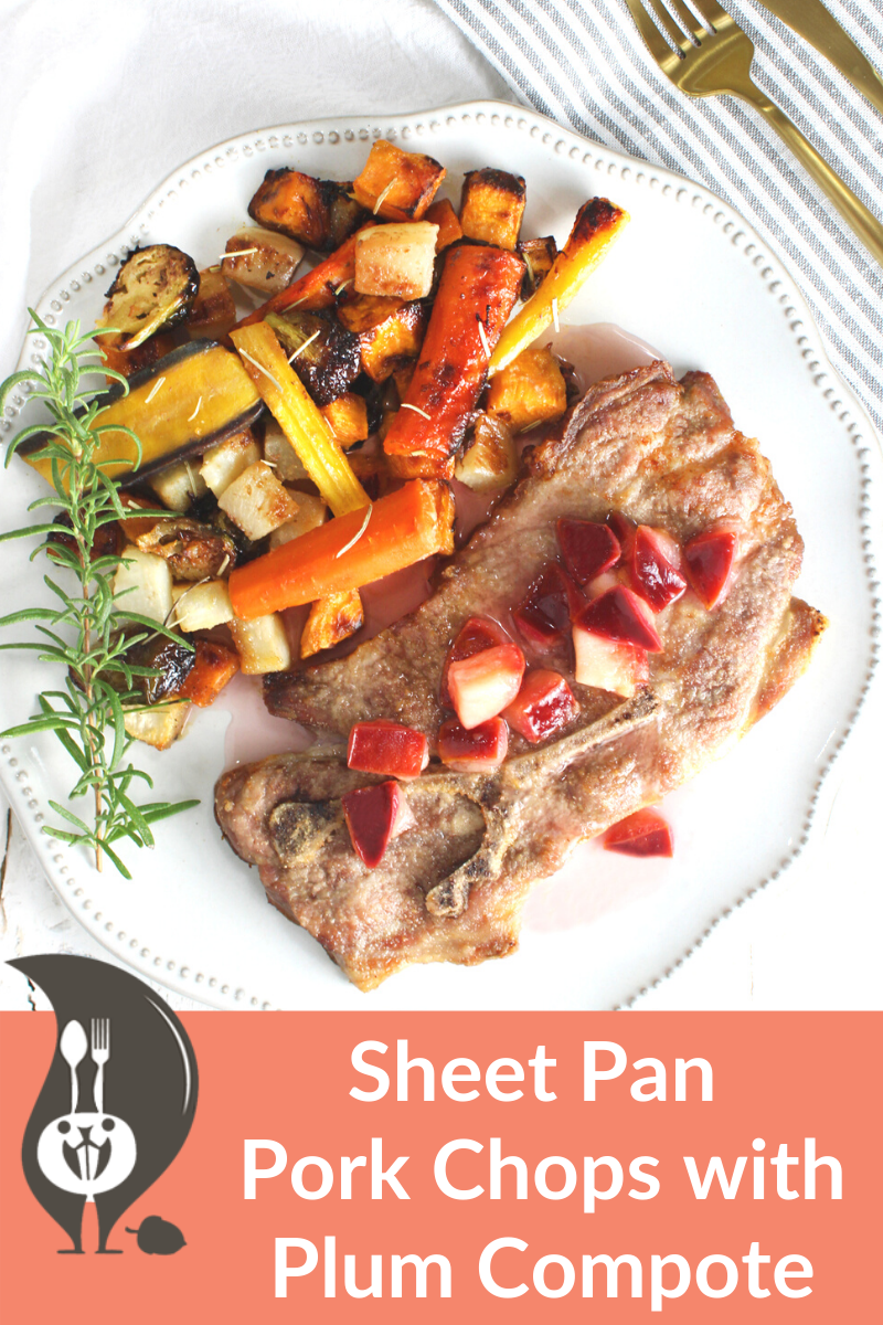 Sheet Pan Pork Chops and Veggies with Plum Compote